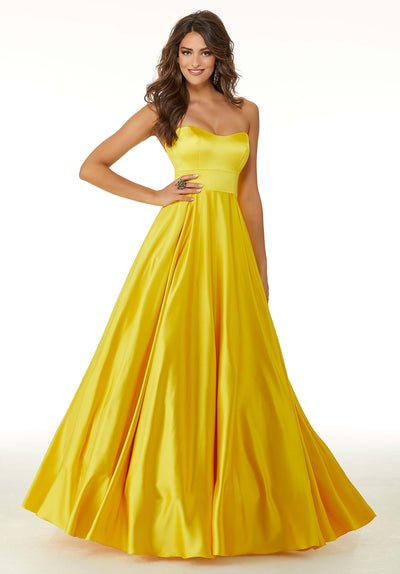 Mori Lee - 45090 Strapless Sweetheart Lace Up A-Line Gown in Yellow