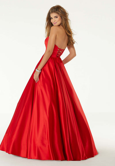 Mori Lee - 45090 Strapless Sweetheart Lace Up A-Line Gown in Red