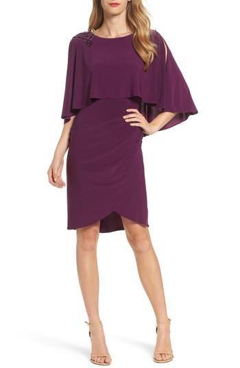 Adrianna Papell - AP1D101422 Beaded Jewel Neck Jersey Fitted Dress In Purple