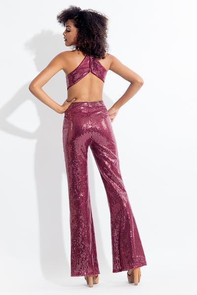 Rachel Allan - 4612 Plunging Cutout Sequined Jumpsuit In Red