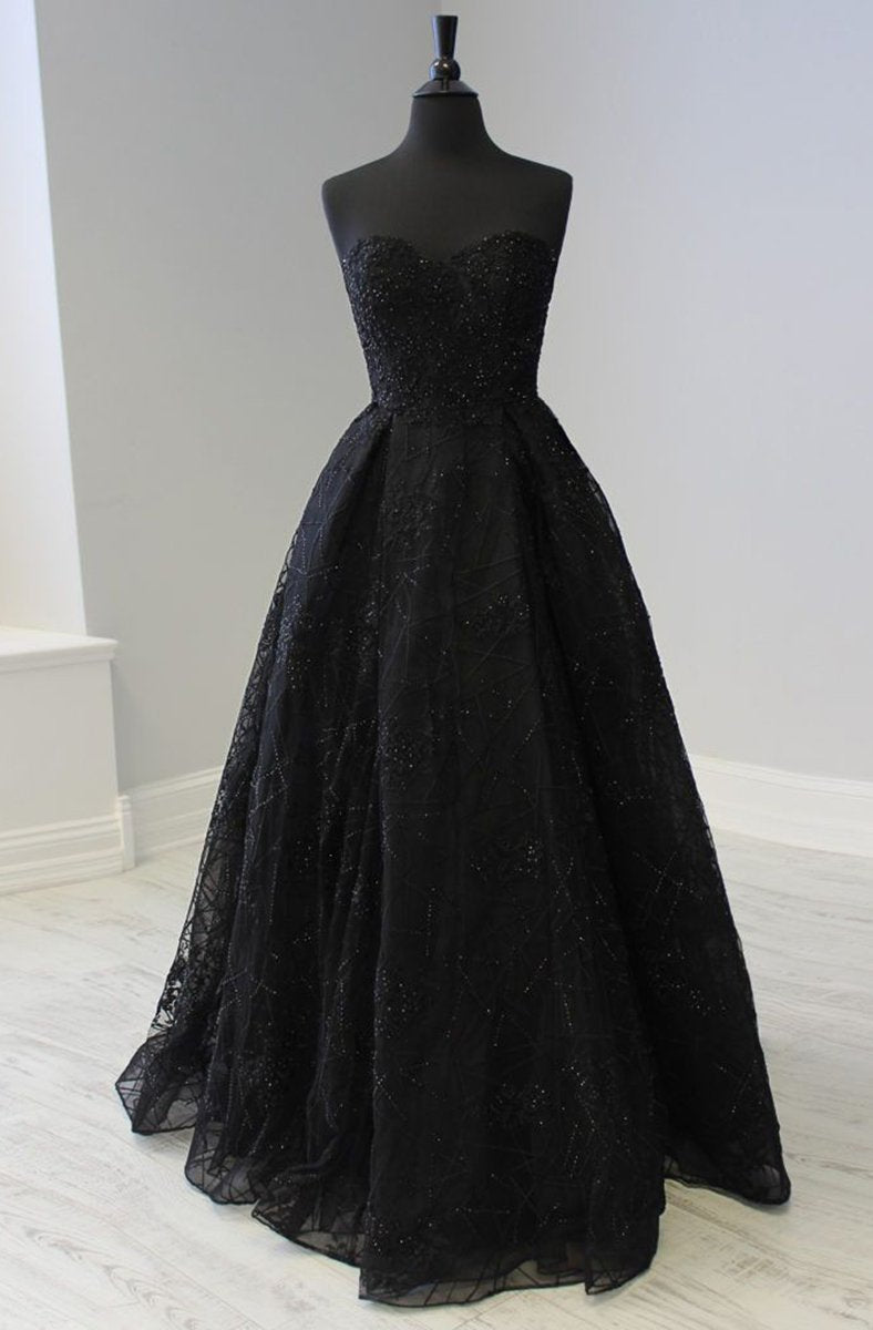 Tiffany Designs - 46177 Lace Organza Sweetheart A-line Dress In Black