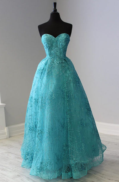Tiffany Designs - 46177 Lace Organza Sweetheart A-line Dress In Blue and Green