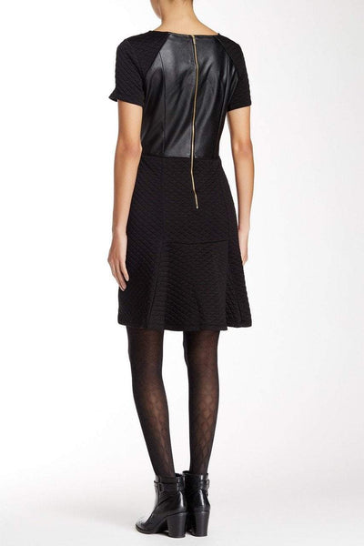Nina Leonard - L23961 Vegan Leather Back Quilted Dress in Black