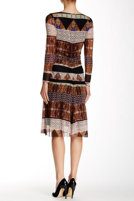 Nine West - 10571282-X51 Printed Ruched Long Sleeves Dress in Multi-Color