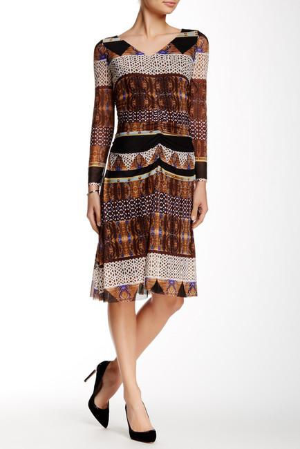 Nine West - 10571282-X51 Printed Ruched Long Sleeves Dress in Multi-Color
