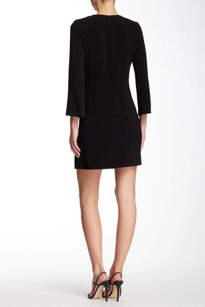 Taylor - Bell Sleeves V-Neck Short Crepe Dress 7038M in Black