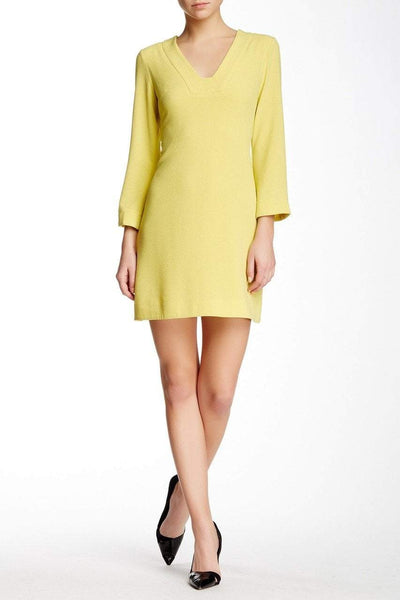 Taylor - Bell Sleeves V-Neck Short Crepe Dress 7038M in Yellow