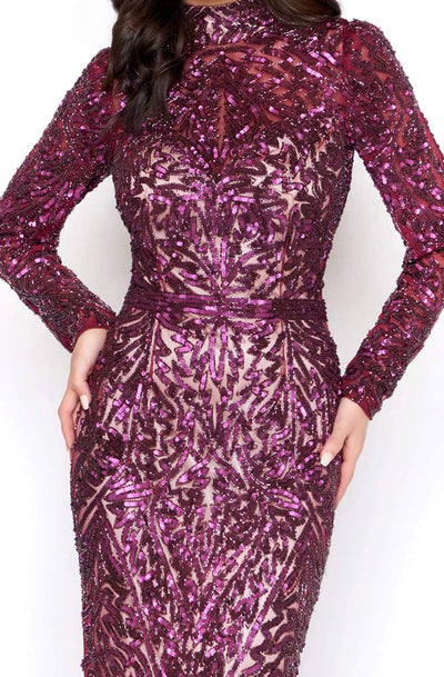 Mac Duggal Couture - 4729D Sequined High Neck Long Sleeves Gown Evening Dresses