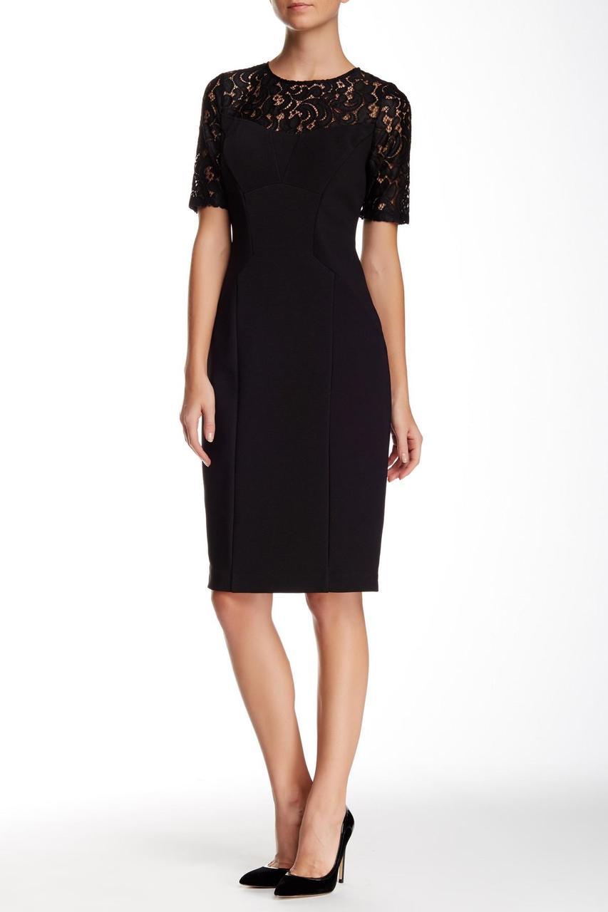 Adrianna Papell - Lace Illusion Jewel Neck Stretch Dress 16260650 in Black