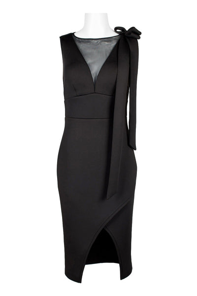 Nero By Jatin Varma - 480069 Tie Shoulder Sheer Front Sheath Dress In Black