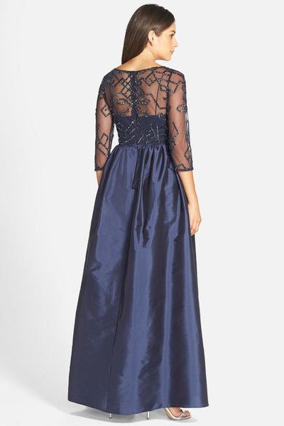 Adrianna Papell - 91912620 Quarter Sleeve Illusion Taffeta Gown in Blue