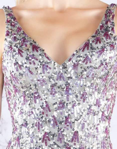 Mac Duggal Flash - 4828L Purple Embellished V-Neck Gown In Purple