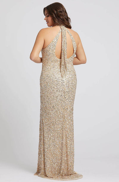 Mac Duggal Fabulouss - 4835F Sequined Halter Sheath Dress With Slit in Neutral