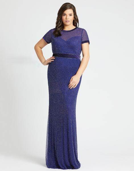 Mac Duggal Fabulouss - 4844F Embellished Short Sleeves Trumpet Gown In Blue