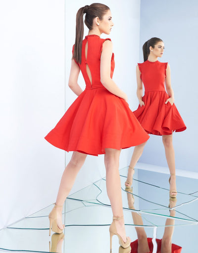 Ieena Duggal - 48772I Sleeveless Keyhole Style Back Cocktail Dress in Red