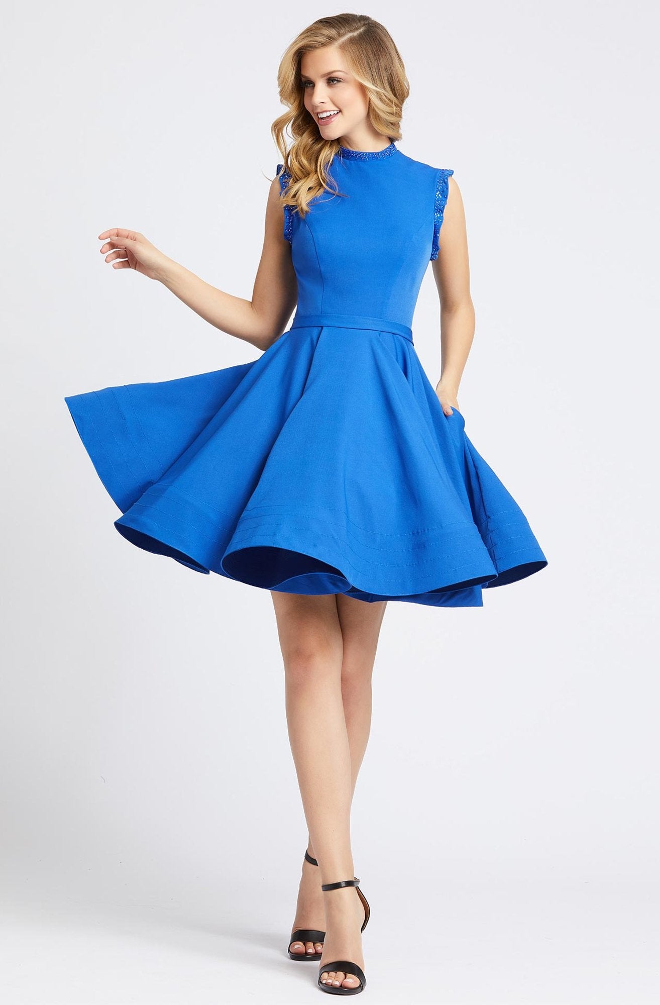 Ieena Duggal - 48772I Sleeveless Keyhole Style Back Cocktail Dress in Blue
