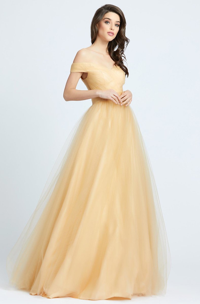 Ieena Duggal - 48778I Tulle Off Shoulder A-Line Evening Gown in Neutral and Yellow