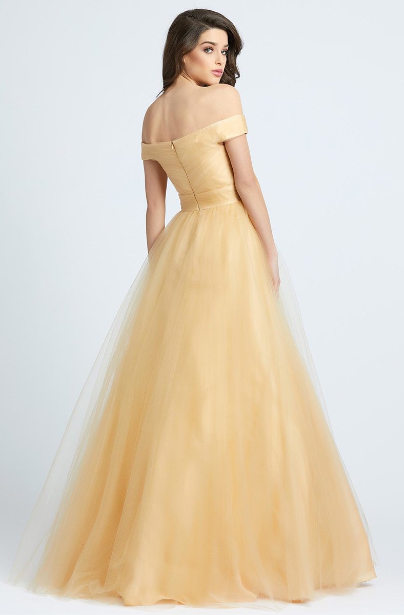 Ieena Duggal - 48778I Tulle Off Shoulder A-Line Evening Gown in Neutral and Yellow
