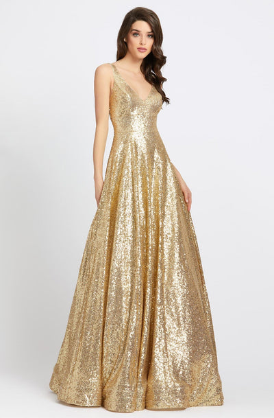 Ieena Duggal - 48798I Allover Sequin Sleeveless A Line Gown in Gold
