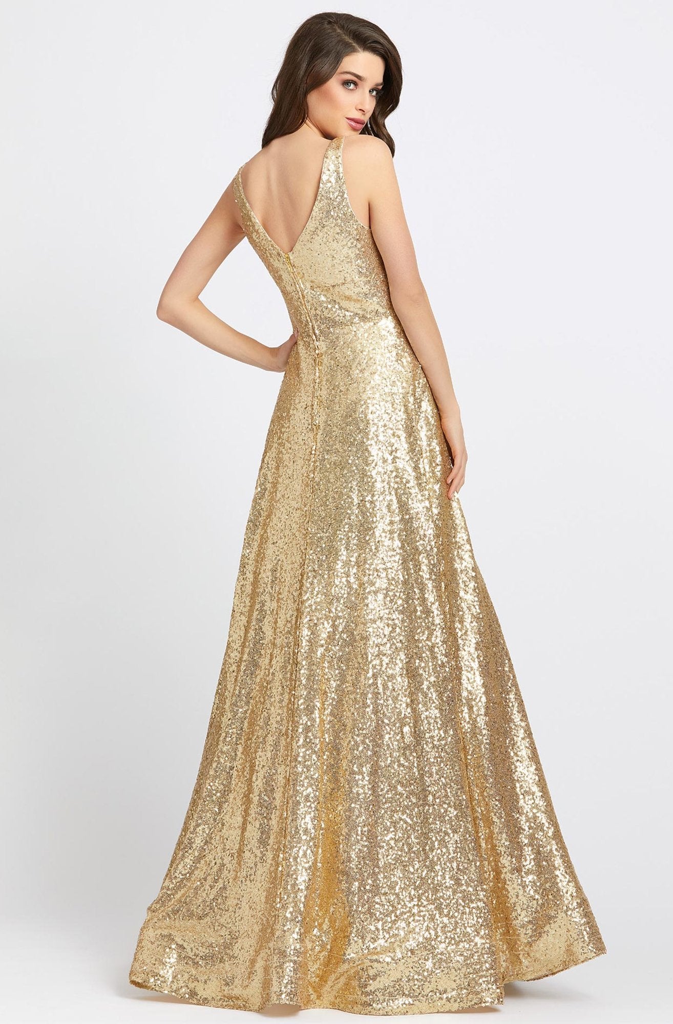 Ieena Duggal - 48798I Allover Sequin Sleeveless A Line Gown in Gold