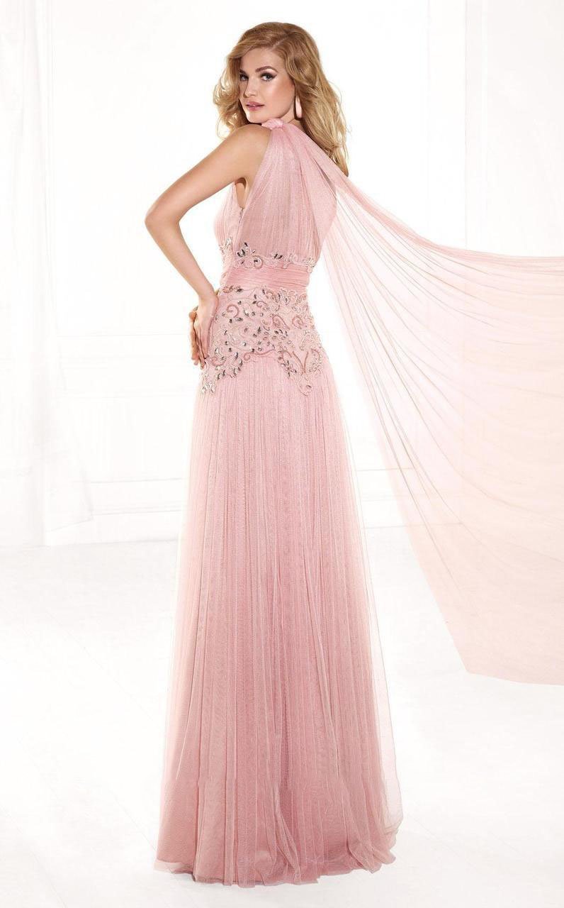 Tarik Ediz - mte92384 Asymmetrical Ruched Illusion Sash Gown In Pink