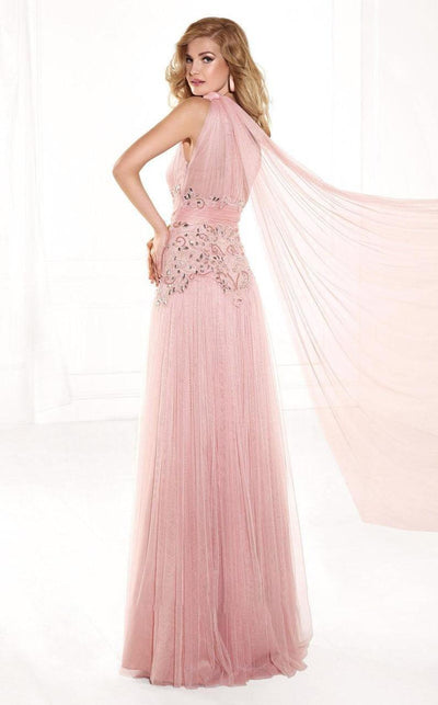 Tarik Ediz - mte92384 Asymmetrical Ruched Illusion Sash Gown In Pink