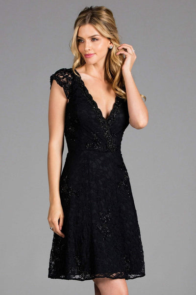 Scala - 48875 Beaded Lace V-neck A-line Dress In Black