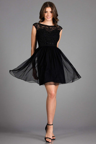 Scala - 48882 Beaded Bateau Tulle A-line Dress In Black