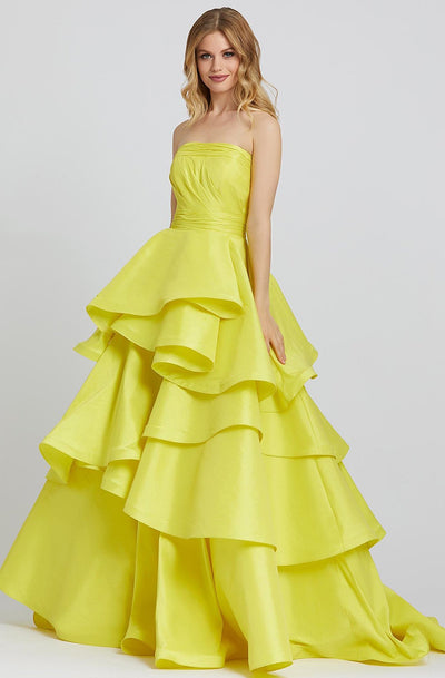 Mac Duggal Ballgowns - 48884H Strapless Ruched Bodice Tiered Ballgown In Yellow