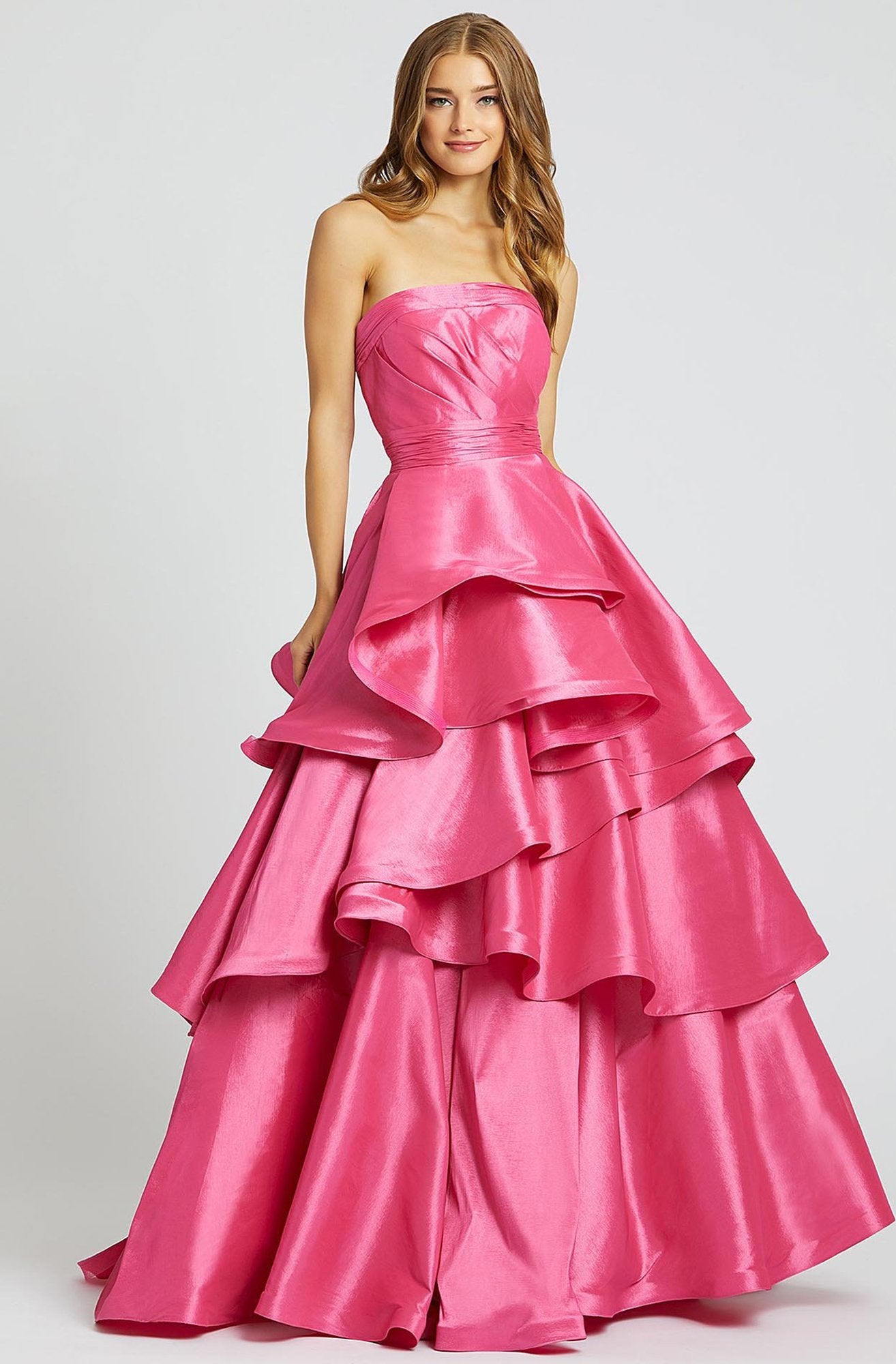 Mac Duggal Ballgowns - 48884H Strapless Ruched Bodice Tiered Ballgown In Pink