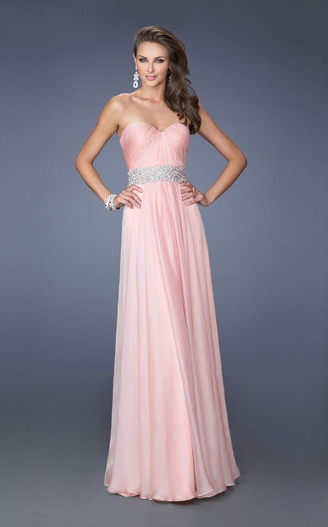 La Femme - Classy Strapless Sweetheart Dress with Bejeweled Belt 19931 In Pink