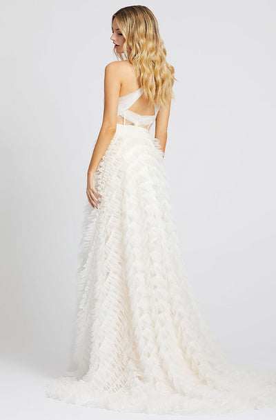 Mac Duggal Prom - 48976M Ruched Halter Ruffled Dress In White