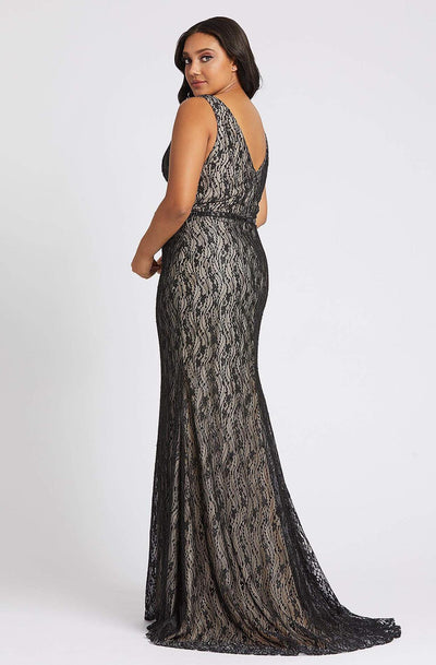 Mac Duggal Fabulouss - 48995F V-Neck Laced Long Column Dress In Black