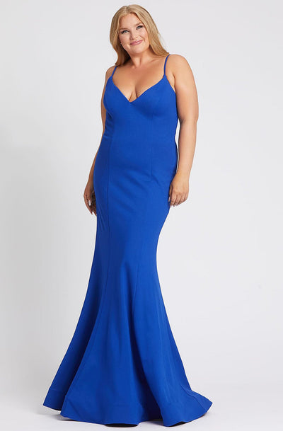 Mac Duggal Fabulouss - 48996F Plunging V-neck Mermaid Dress With Train In Blue