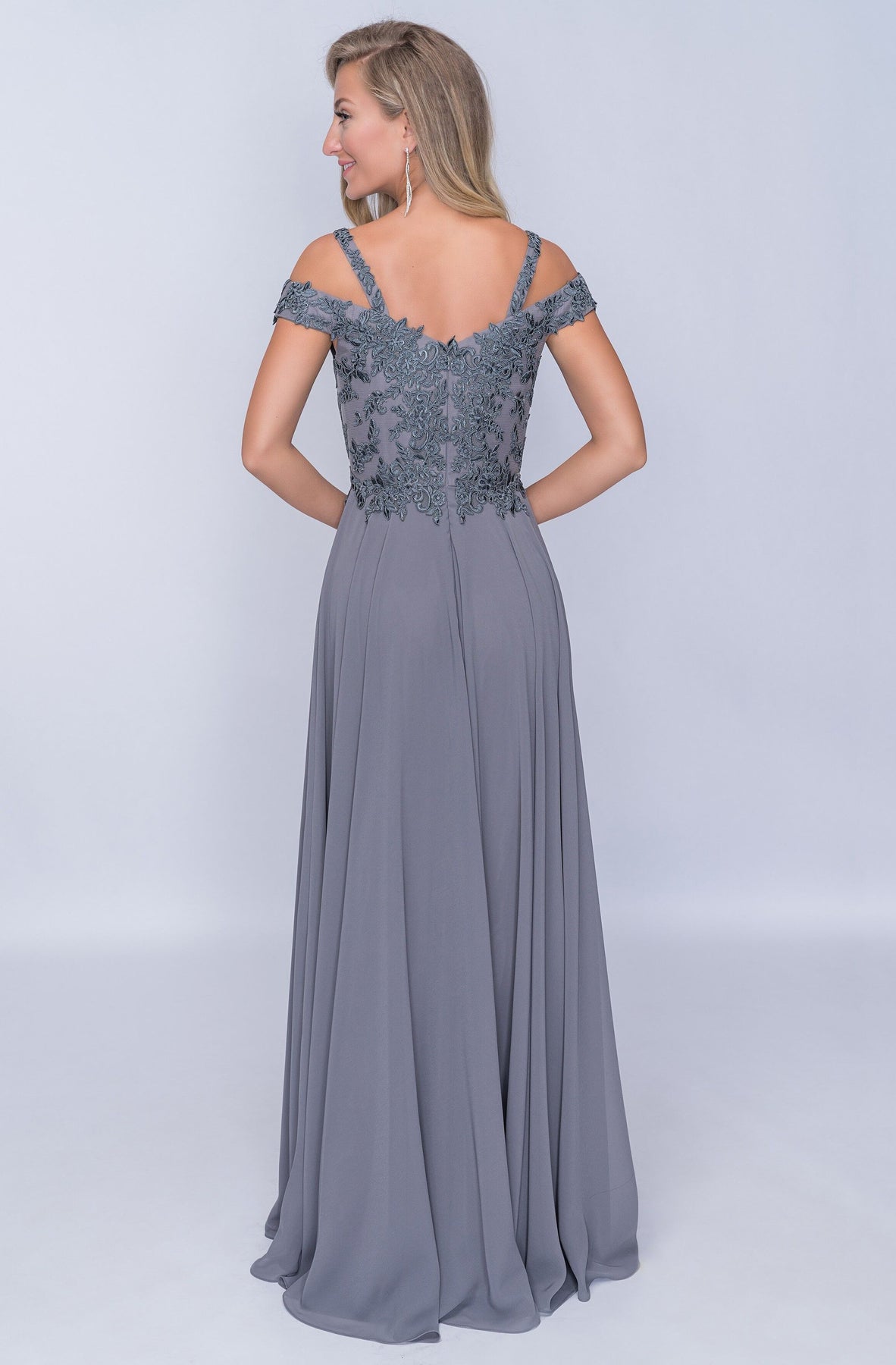 Nina Cannaci - Embroidered A-Line Evening Dress M507 In Gray