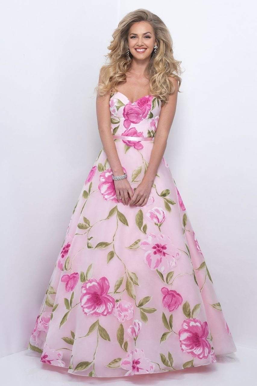Blush - 5621 Dainty Sweetheart Floral Print A-Line Gown Special Occasion Dress 0 / Off White/Pink Multi
