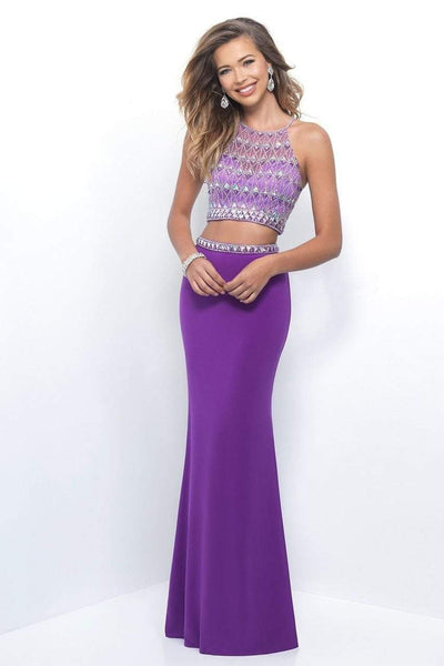 Blush - 11248 Two-Piece Gem Embellished Halter Top Evening Gown Special Occasion Dress 0 / Orchid