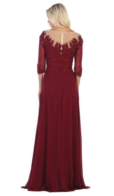 May Queen - MQ1617 Beaded Lace Illusion Bateau Dress In Red