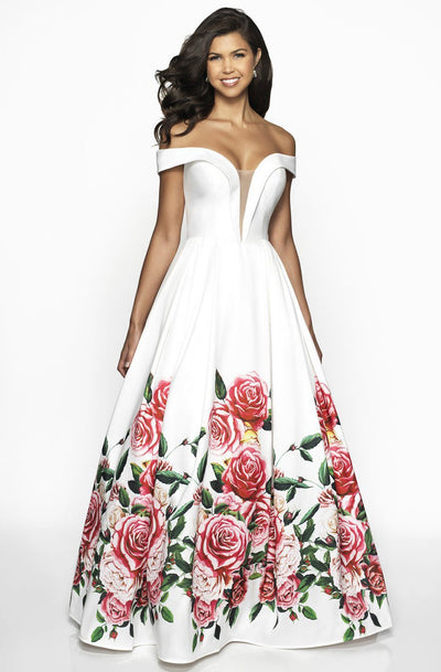 Blush by Alexia Designs - C2062 Plunging Off-Shoulder Ballgown In White