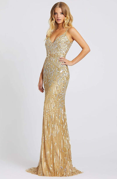 Mac Duggal Prom - 5001M Sleeveless V Neck Sequin Sheath Gown Prom Dresses 0 / Gold