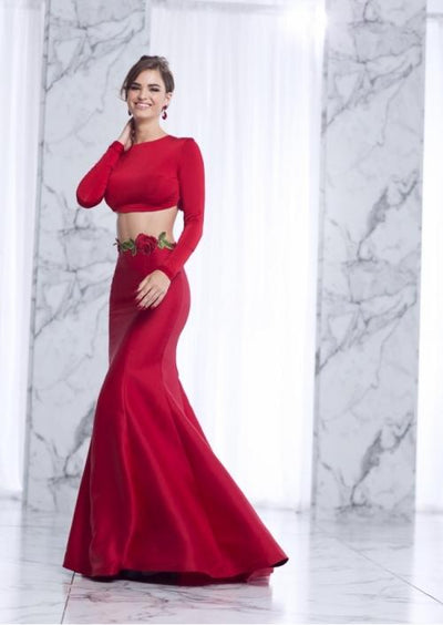 Tarik Ediz - Two Piece Long Dress 50035 in Red