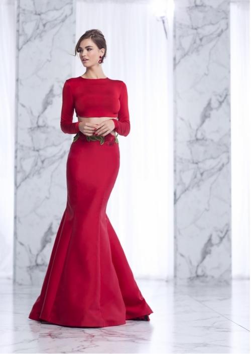 Tarik Ediz - Two Piece Long Dress 50035 in Red