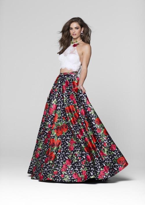 Tarik Ediz - Two Piece Floral Gown 50038 in White and Multi-Color