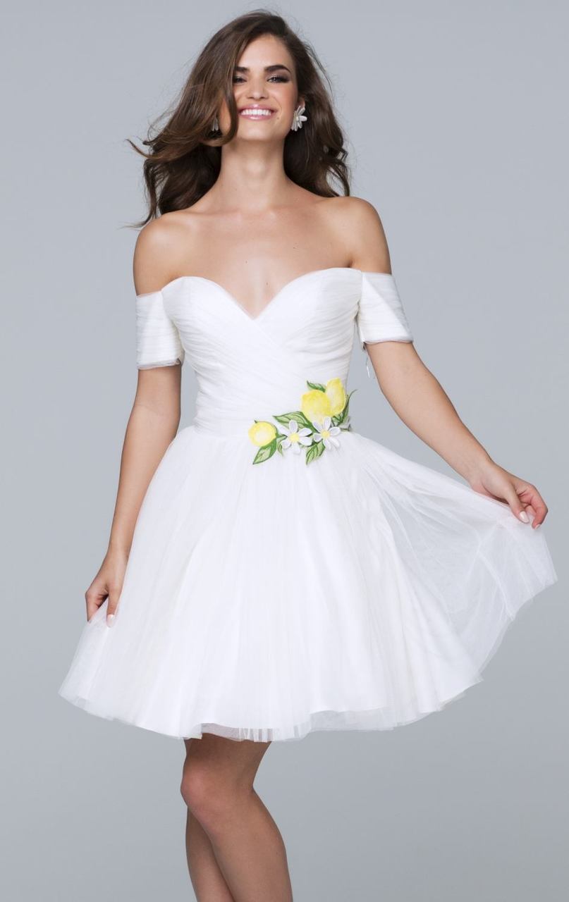 Tarik Ediz - Off Shoulder Cocktail Dress 50075 in White