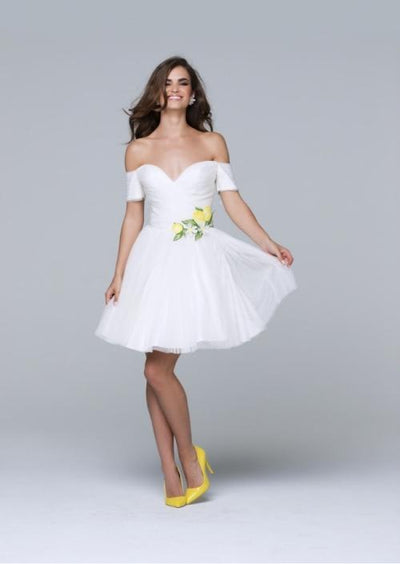 Tarik Ediz - Off Shoulder Cocktail Dress 50075 in White