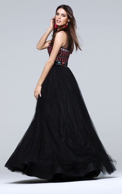 Tarik Ediz - Sheer Neckline Long Dress 50116 in Black
