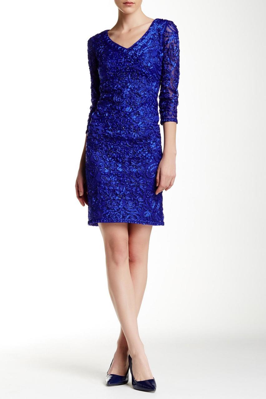 Sue Wong - Ribbon Ornate Mesh Dress N5364 in Blue
