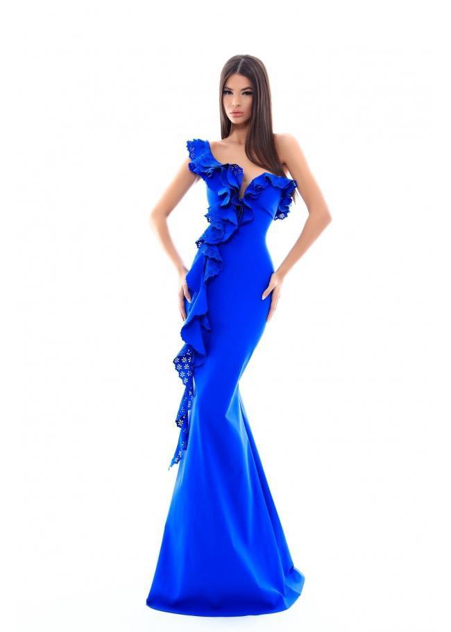 Tarik Ediz - 50333 Laser-Cut Plunging Ruffled Cascade Mermaid Gown Special Occasion Dress