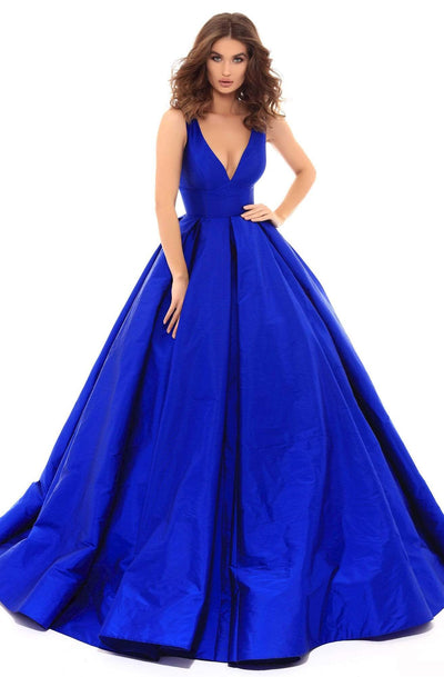 Tarik Ediz - 50402 Sleeveless V Neck Taffeta Prom Dress Prom Dresses 2 / Royal Blue
