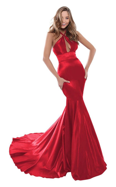 Tarik Ediz - 50471 Knotted Halter Neckline Ball Gown In Red